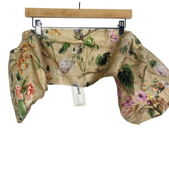 New Cara Cara 0 Wethersfield Top Whimsical Khaki Floral Puff Off The Shoulder - Picture 1 of 14